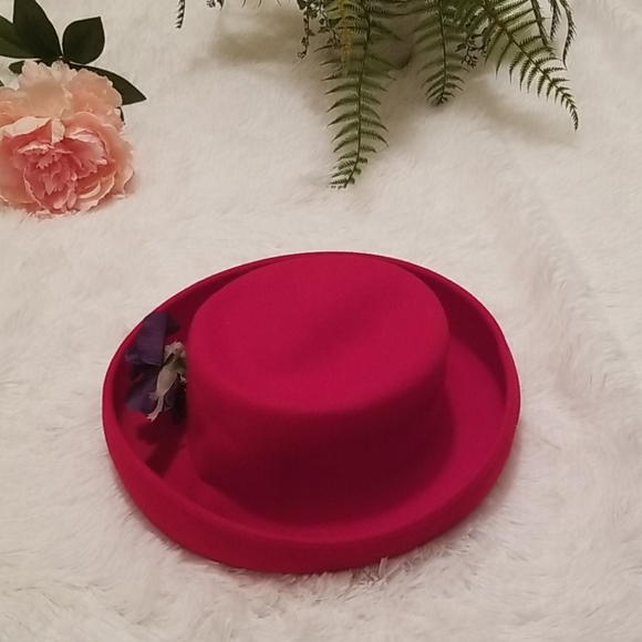 Red Hat Society Scala 100 % Wool Red Fedora Hat - Picture 3 of 5